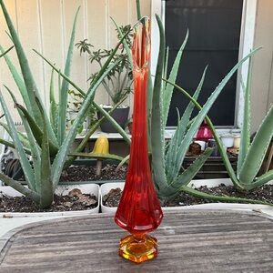 Vintage Viking Glass Epic Column Persimmon Swung Vase ~ 14”